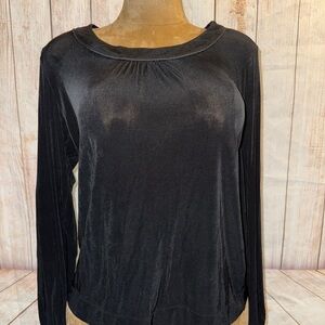 Chico's Travelers Black Long Sleeve Scoop-Neck Top, slinky acetate, Sz 2 or L
